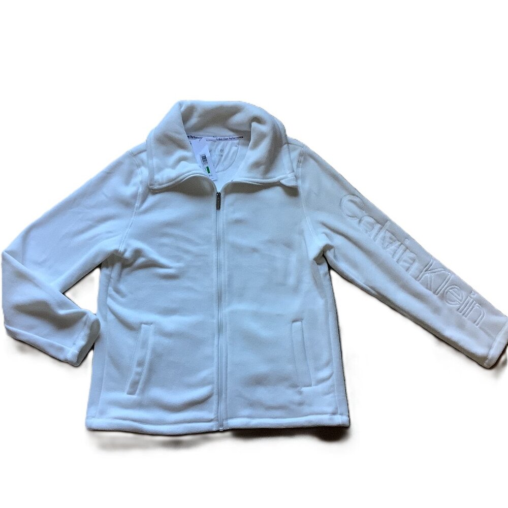 New Women's Calvin Klein Performance Full Zip Fleece Jacket Size L White $69.50